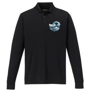 Blue Wave Of Cat Ladies For Kamala Cute Wave Of Blue Cats For Kamala Funny Performance Long Sleeve Polo