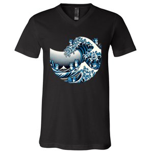 Blue Wave Of Cat Ladies For Kamala Cute Wave Of Blue Cats For Kamala Funny V-Neck T-Shirt