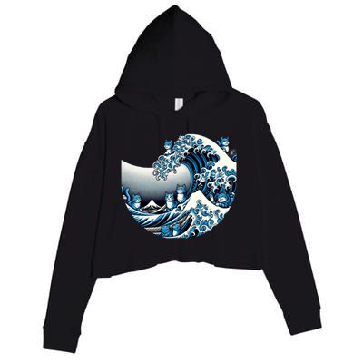 Blue Wave Of Cat Ladies For Kamala Cute Wave Of Blue Cats For Kamala Funny Crop Fleece Hoodie