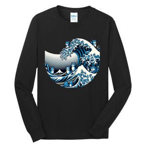 Blue Wave Of Cat Ladies For Kamala Cute Wave Of Blue Cats For Kamala Funny Tall Long Sleeve T-Shirt