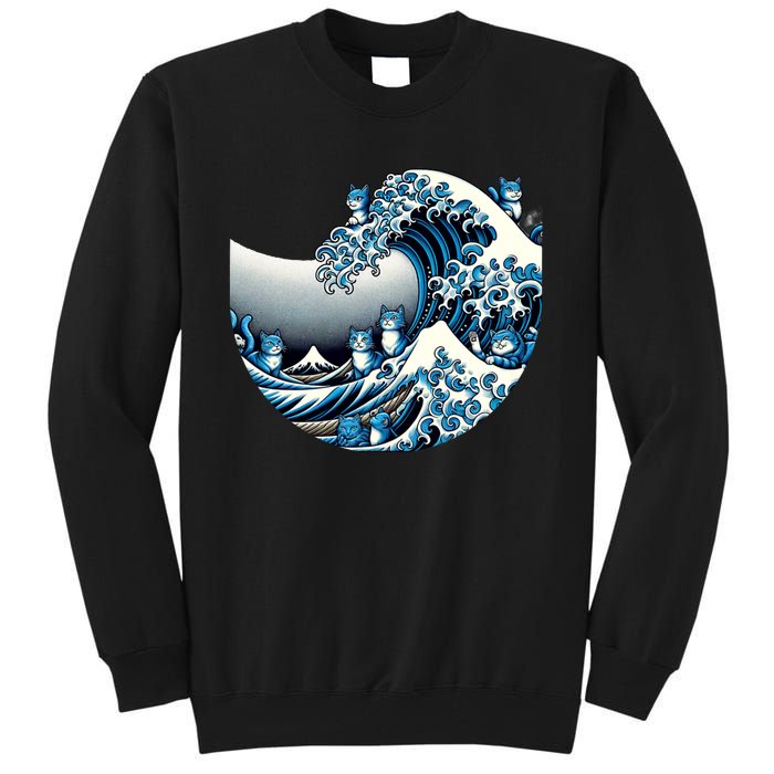 Blue Wave Of Cat Ladies For Kamala Cute Wave Of Blue Cats For Kamala Funny Tall Sweatshirt