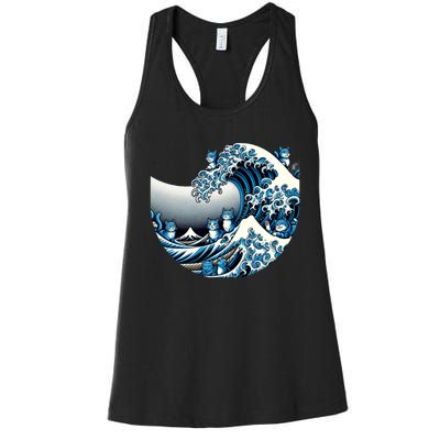 Blue Wave Of Cat Ladies For Kamala Cute Wave Of Blue Cats For Kamala Funny Women's Racerback Tank