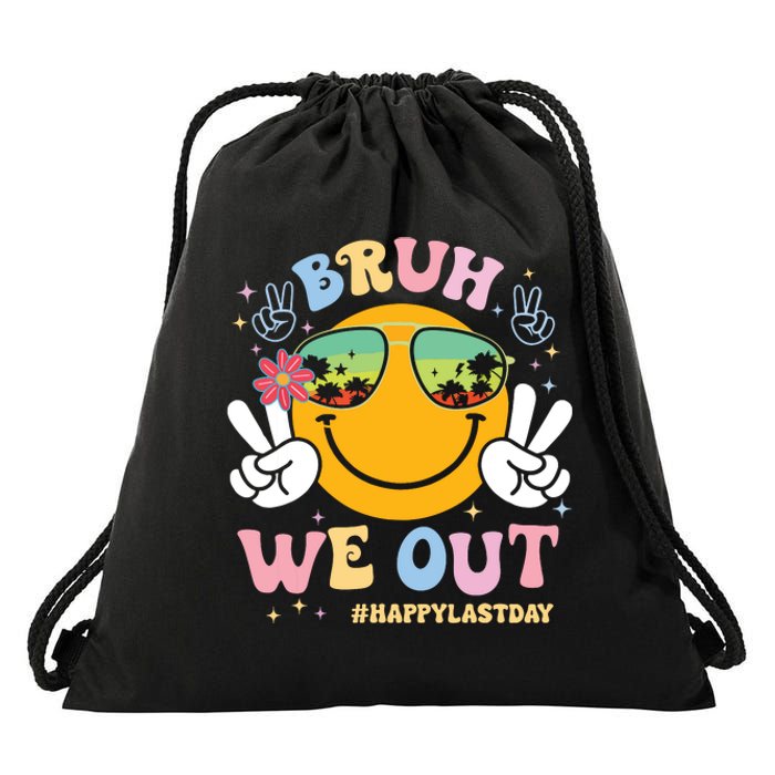 Bruh We Out Happy Last Day Of School Teacher Boy Girl Summer Drawstring Bag