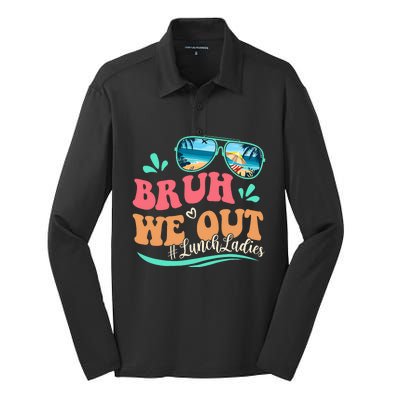 Bruh We Out Funny Last Day Of School Lunch Lady Summer Silk Touch Performance Long Sleeve Polo