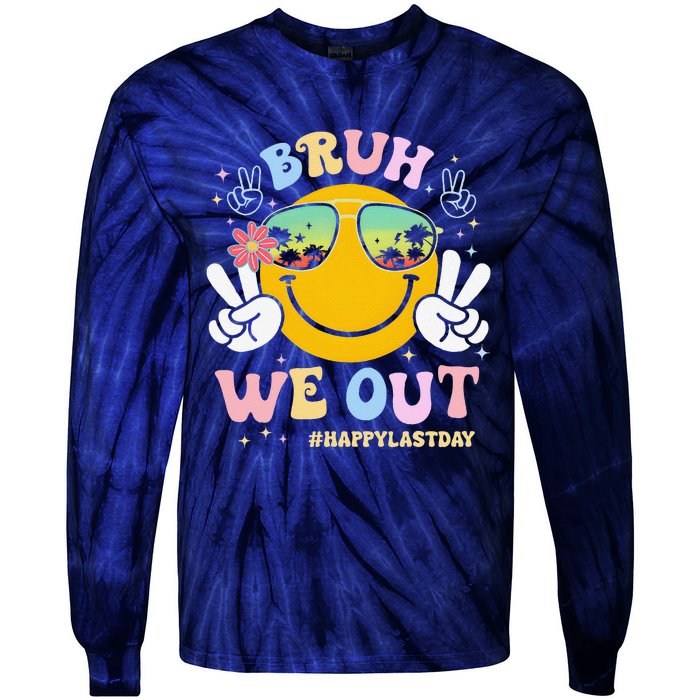 Bruh We Out Happy Last Day Of School Teacher Boy Girl Summer Tie-Dye Long Sleeve Shirt