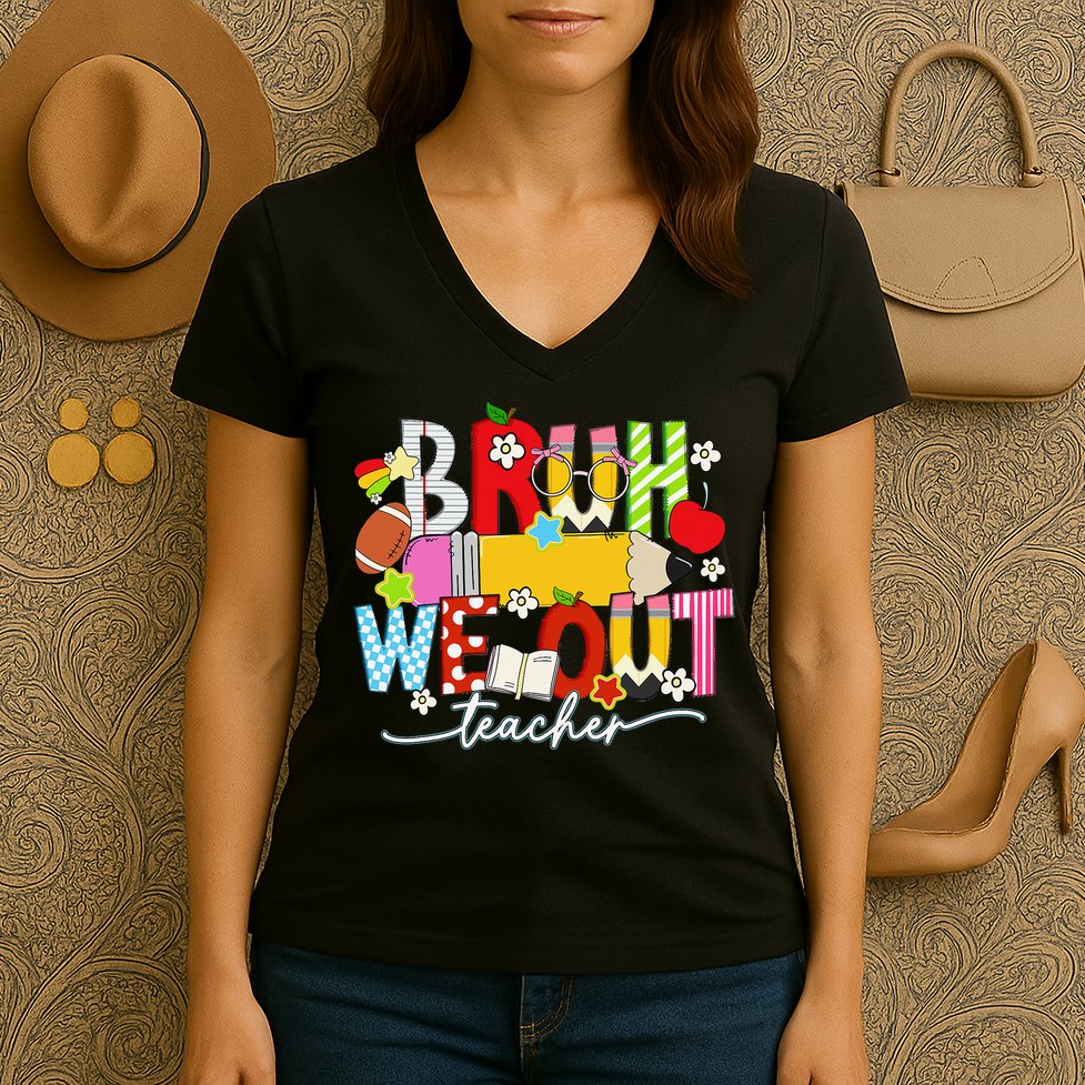 Bruh We Out Teacher Summer Last Dat Of School Women's V-Neck T-Shirt