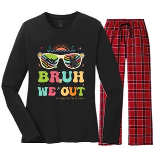 Bruh We Out Funny Last Day Of School Teacher Boy Girl Summer Women's Long Sleeve Flannel Pajama Set 