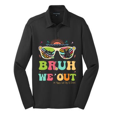 Bruh We Out Funny Last Day Of School Teacher Boy Girl Summer Silk Touch Performance Long Sleeve Polo