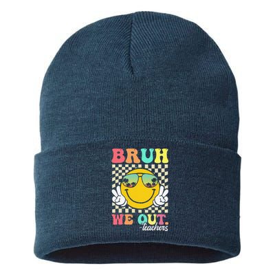 Bruh We Out Happy Last Day Of School Teacher Student Summer Sustainable Knit Beanie