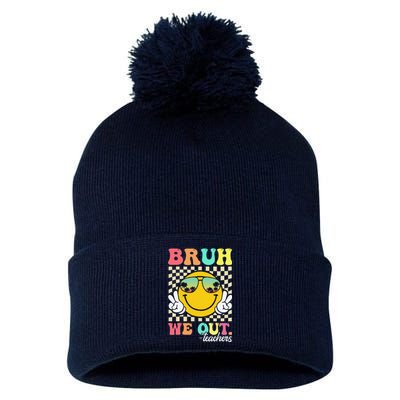 Bruh We Out Happy Last Day Of School Teacher Student Summer Pom Pom 12in Knit Beanie