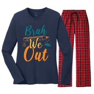 Bruh We Out Women Happy Last Day Of School Teacher Funny Women's Long Sleeve Flannel Pajama Set 