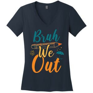 Bruh We Out Women Happy Last Day Of School Teacher Funny Women's V-Neck T-Shirt