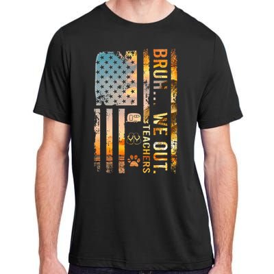 Bruh We Out Teachers Summer Camping Flip Flops Dog Usa Flag Adult ChromaSoft Performance T-Shirt