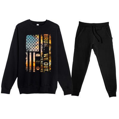 Bruh We Out Teachers Summer Camping Flip Flops Dog Usa Flag Premium Crewneck Sweatsuit Set