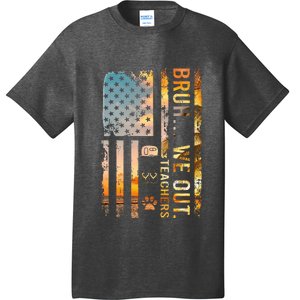 Bruh We Out Teachers Summer Camping Flip Flops Dog Usa Flag T-Shirt