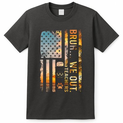 Bruh We Out Teachers Summer Camping Flip Flops Dog Usa Flag T-Shirt