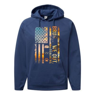 Bruh We Out Teachers Summer Camping Flip Flops Dog Usa Flag Performance Fleece Hoodie