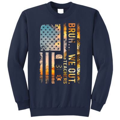 Bruh We Out Teachers Summer Camping Flip Flops Dog Usa Flag Sweatshirt