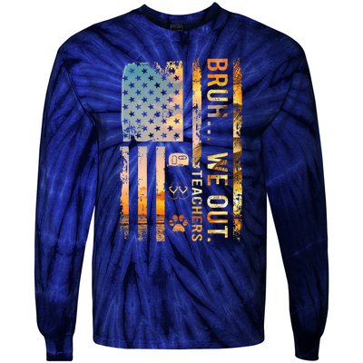 Bruh We Out Teachers Summer Camping Flip Flops Dog Usa Flag Tie-Dye Long Sleeve Shirt