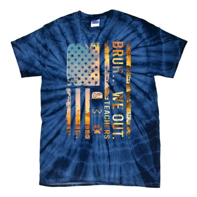 Bruh We Out Teachers Summer Camping Flip Flops Dog Usa Flag Tie-Dye T-Shirt