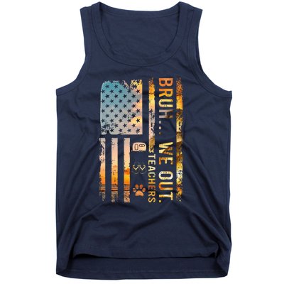 Bruh We Out Teachers Summer Camping Flip Flops Dog Usa Flag Tank Top