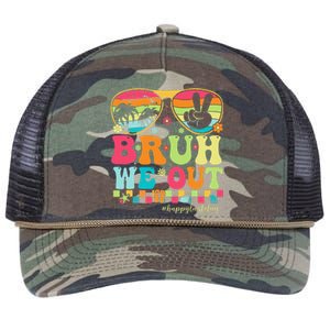 Bruh We Out Teachers Happy Last Day Of School Groovy Retro Rope Trucker Hat Cap