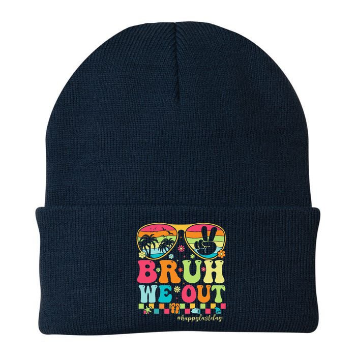 Bruh We Out Teachers Happy Last Day Of School Groovy Knit Cap Winter Beanie