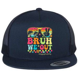 Bruh We Out Teachers Happy Last Day Of School Groovy Flat Bill Trucker Hat