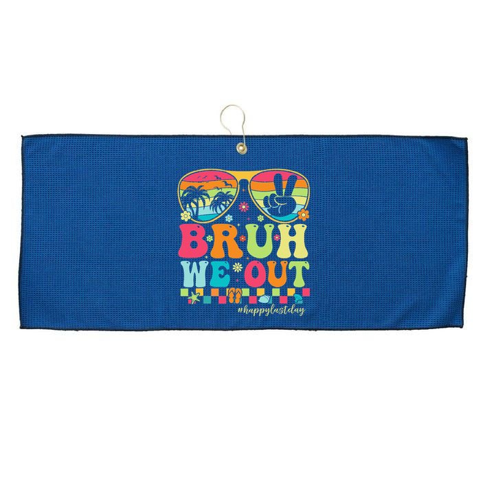 Bruh We Out Teachers Happy Last Day Of School Groovy Large Microfiber Waffle Golf Towel