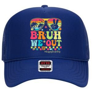 Bruh We Out Teachers Happy Last Day Of School Groovy High Crown Mesh Back Trucker Hat