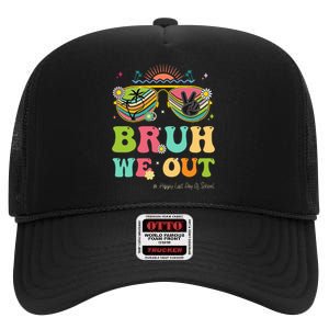 Bruh We Out Funny Last Day Of School Teacher Boy Girl Summer High Crown Mesh Back Trucker Hat