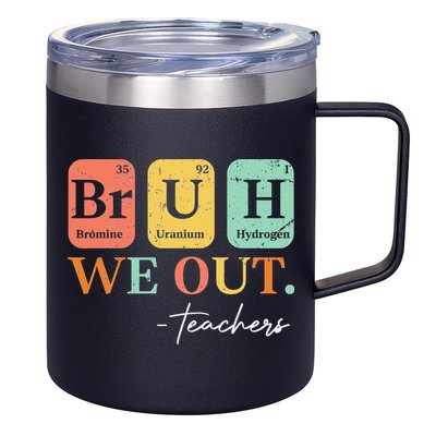 Bruh We Out Teacher Retro Vintage End Of Year Holiday 12oz Stainless Steel Coffee Mug