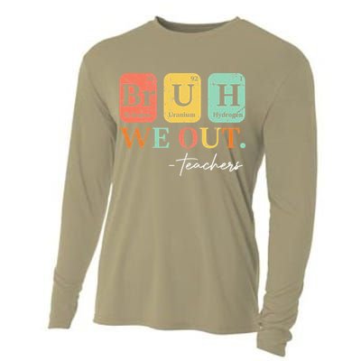 Bruh We Out Teacher Retro Vintage End Of Year Holiday Cooling Performance Long Sleeve Crew