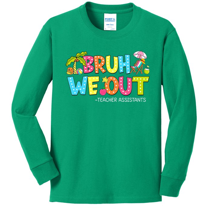 Bruh We Out Teachers Assistants Retro Palm Tree Style Kids Long Sleeve Shirt