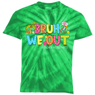 Bruh We Out Teachers Assistants Retro Palm Tree Style Kids Tie-Dye T-Shirt