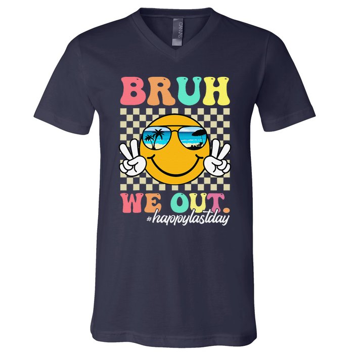 Bruh We Out Happy Last Day Of School Teacher Boy Girl Summer V-Neck T-Shirt