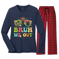 Bruh We Out Funny Last Day Of School Teacher Boy Girl Summer Women's Long Sleeve Flannel Pajama Set 