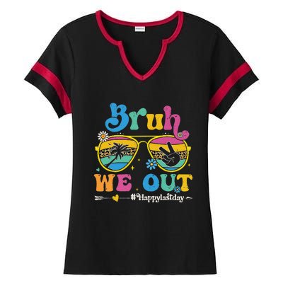 Bruh We Out Happy Last Day Of School Teacher Summer Ladies Halftime Notch Neck Tee