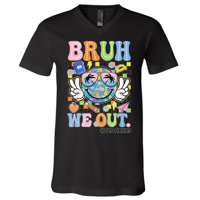 Bruh We Out Floral Teacher Summer Break Last Day Of School V-Neck T-Shirt