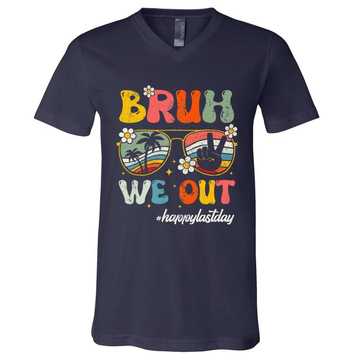 Bruh We Out Happy Last Day Of School Teacher Boy Girl Summer V-Neck T-Shirt