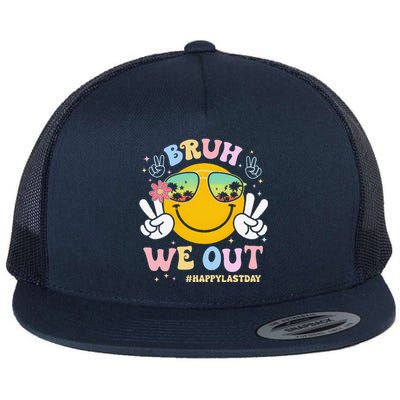 Bruh We Out Happy Last Day Of School Teacher Boy Girl Summer Flat Bill Trucker Hat