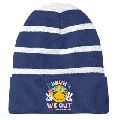 Bruh We Out Happy Last Day Of School Teacher Boy Girl Summer Striped Beanie with Solid Band