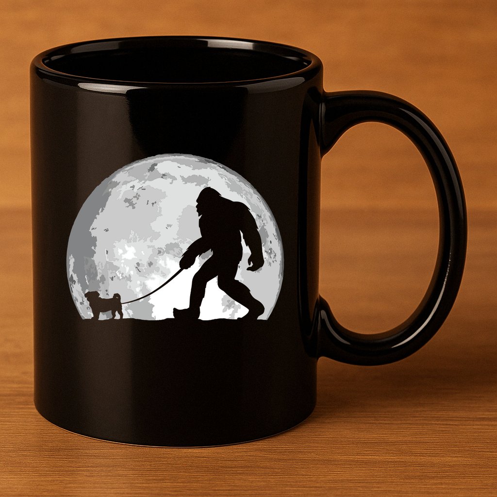Bigfoot Walks Pug Funny Pug Funny Bigfoot Pug Lover Pug 11oz C Handle Ceramic Mug