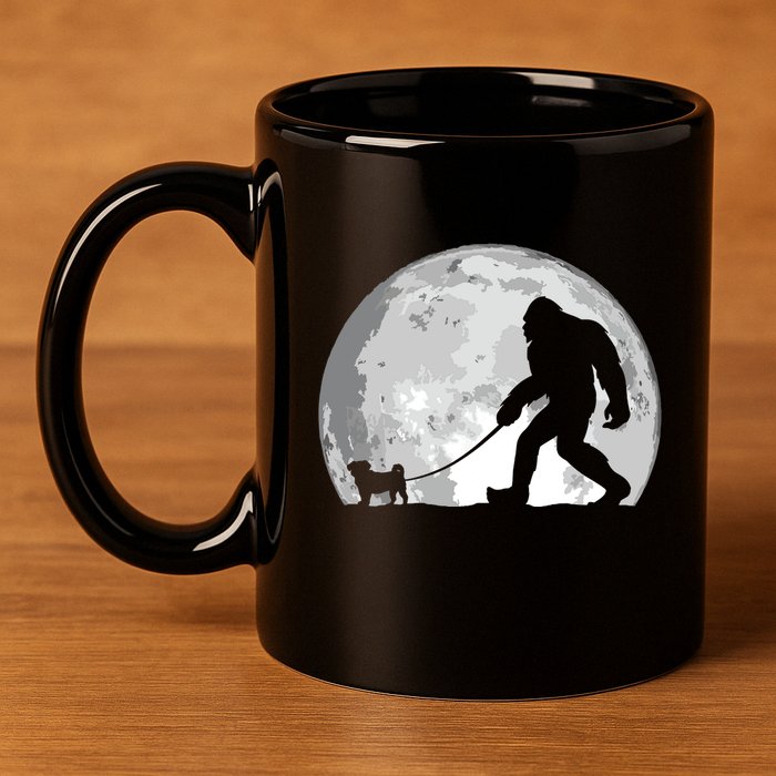 Bigfoot Walks Pug Funny Pug Funny Bigfoot Pug Lover Pug 11oz C Handle Ceramic Mug