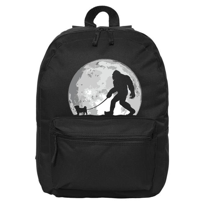 Bigfoot Walks Pug Funny Pug Funny Bigfoot Pug Lover Pug 16 in Basic Backpack
