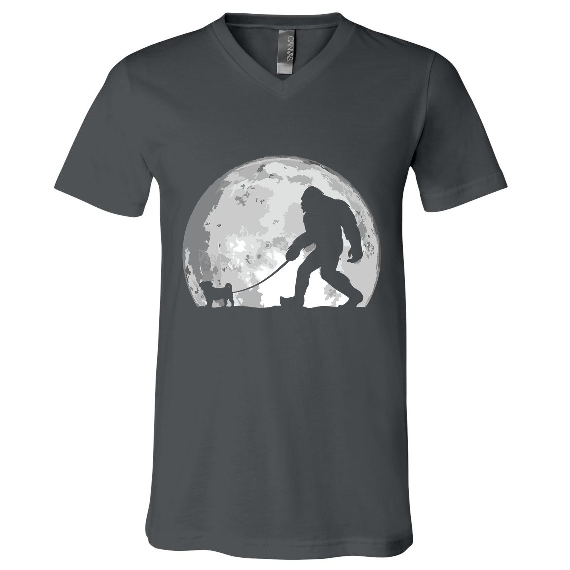 Bigfoot Walks Pug Funny Pug Funny Bigfoot Pug Lover Pug V-Neck T-Shirt