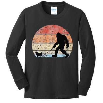 Bigfoot Walking Pug Funny Pug Pug Lover Funny Bigfoot Kids Long Sleeve Shirt