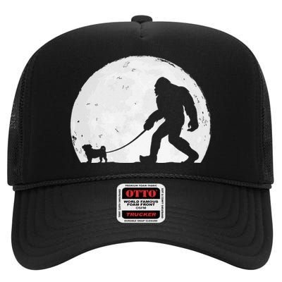 Bigfoot Walks Pug Funny Pug Funny Bigfoot Pug Lover Pug High Crown Mesh Back Trucker Hat