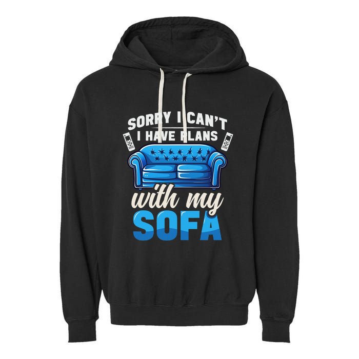 Binge Watching Plans With My Sofa Watching Tv Series Garment-Dyed Fleece Hoodie