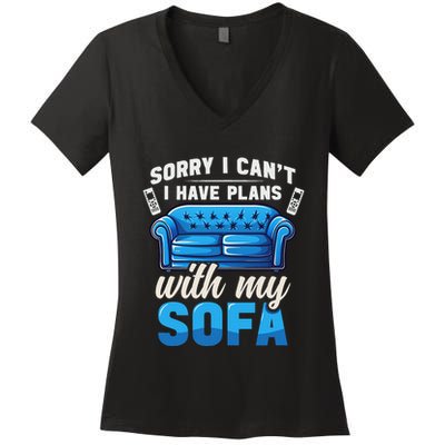 Binge Watching Plans With My Sofa Watching Tv Series Women's V-Neck T-Shirt